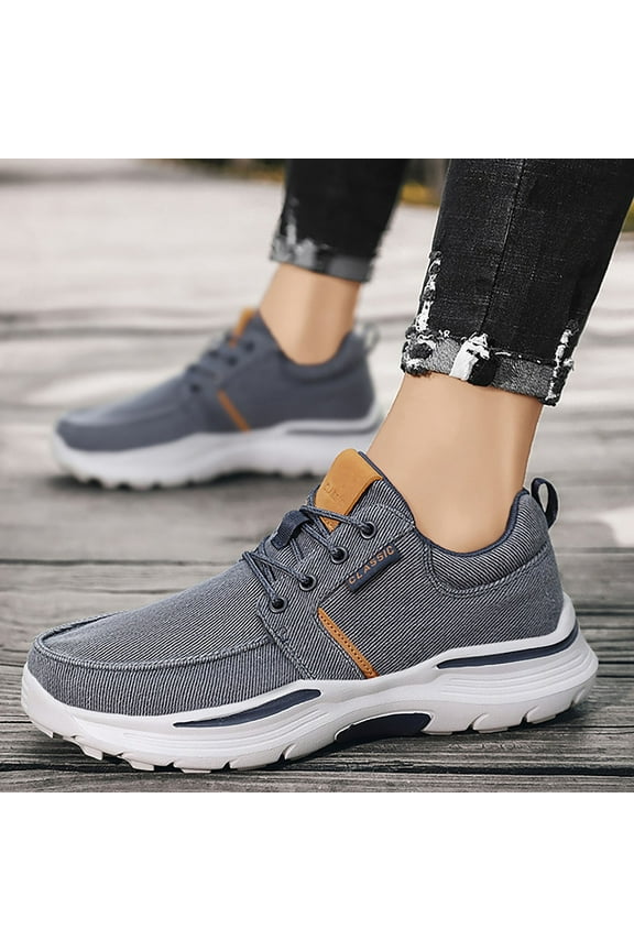 Men Canvas Slip-On Wide Width Walking Sneakers with Arch Support Casual Non Slip Lightweight Arch Support Fashion Sneakers Boat Shoes Orthopedic Shoes (9, Blue)