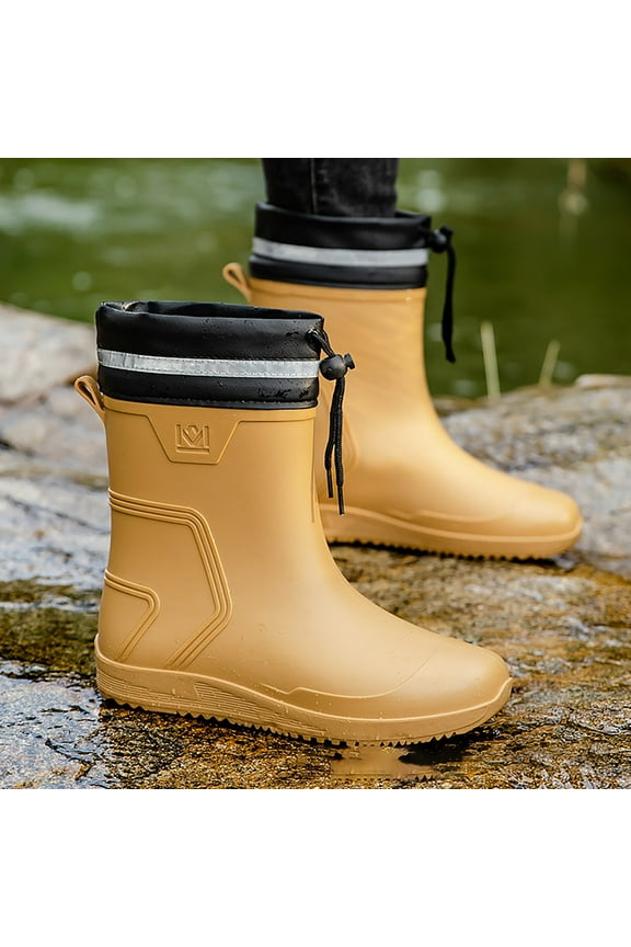 Men Rain Boots Waterproof Boots Knee Mid Rubber Boots with PVC Mud Boots Comfort Lightweight Gardening Fishing Shoes for Yard Farm Outdoor Work
