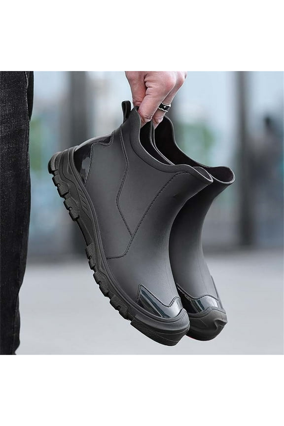 Men Women's Slip On Rain Boots Mid Heel Chelsea Waterproof Ankle Booties Waterproof Non-Slip Platform Lug Sole Short Comfy Garden Outdoor Activities Shoes