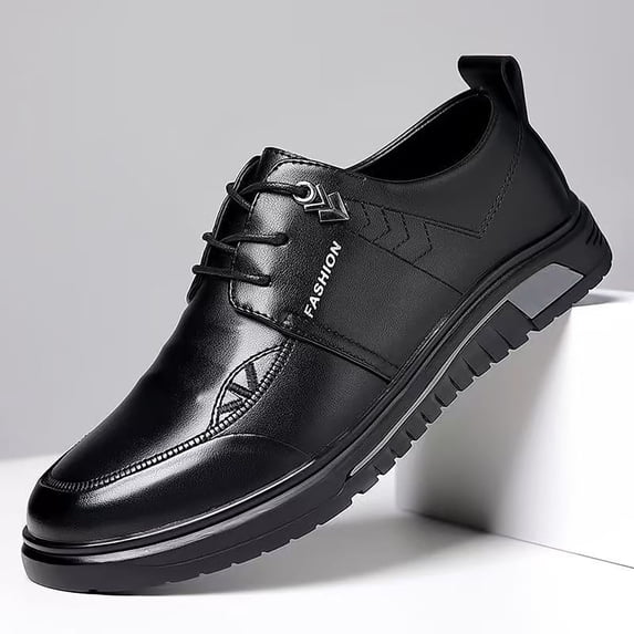 TIREOW Men's Genuine Leather Oxford Classic Round Toe Casual Fashion Shoes Lace Up Lug Sole Soft Bottom Business Work Dress Shoes Comfort Oxfords Dress Shoes