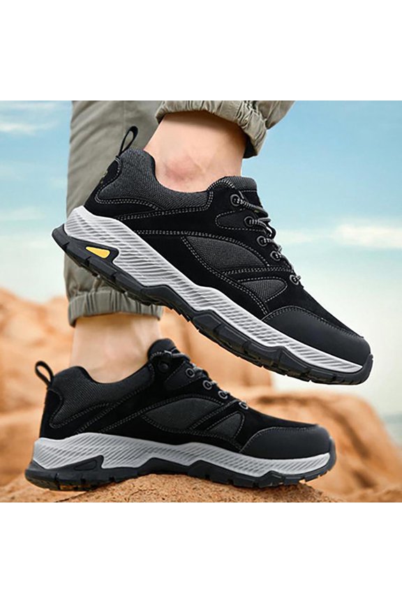 Men’s Hiking Shoes Low Top Walking Hiking Waterproof Non Slip Shoes for Men Outdoor Ankle Support Breathable Trekking Trails Shoes Hiking Sneakers (10, Black)