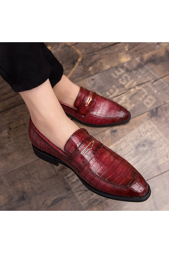 Men's Non-Slip Leather Flats Slip-On Penny Flats Loafers Luxury Print Strap Oxford Loafers Fashionable Comfortable Chunky Heel Formal Business Casual Dressy Shoes