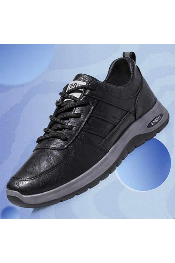 Men's Non Slip Work Shoes Waterproof Lightweight Work Shoes & Restaurant or Food Service Sneakers Lace Up Casual Fashion Non-Slip Microfiber Leather Shoes (9.5, Black)