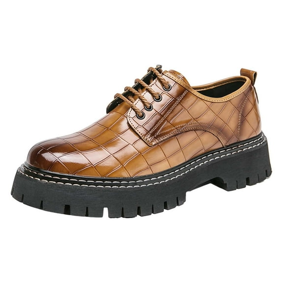 TIREOW Men's Print Lace Up Round Toe Platform Increase Formal Oxfords Modern PU Leather Lug Sole Casual Loafers Classic Comfort Slip On Fashion Business Dress Shoes