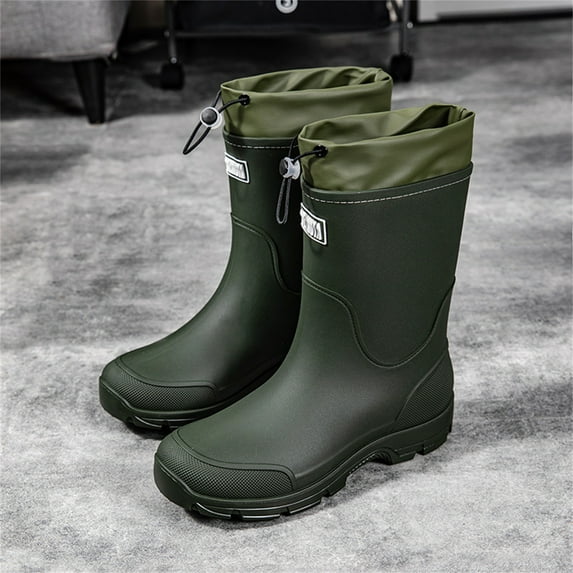 TIREOW Men's Rubber Mid-Tube Rain Boots Waterproof Durable Non Slip Mid Calf Stylish Boots for Garden Fishing Outdoor Non-Slip Water Shoes with Adjustable Closure