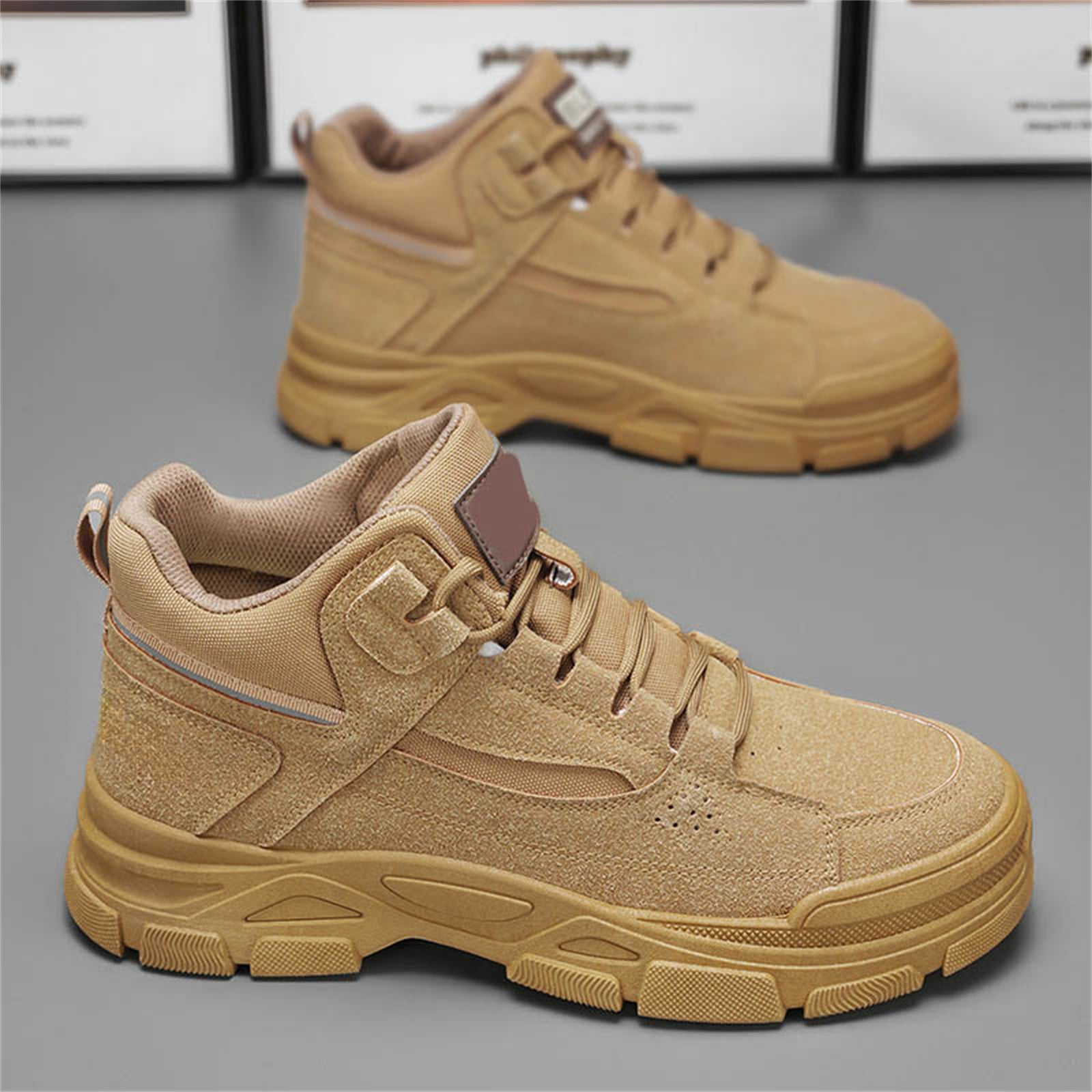 TIREOW Men's Slip On Walking Sneakers Comfortable Hiking High Top Boots Lightweight Shoes Causal Chukka Boots Outdoor Walking Shoes Fashion Men's Boots Work Boots (8.5, Brown)