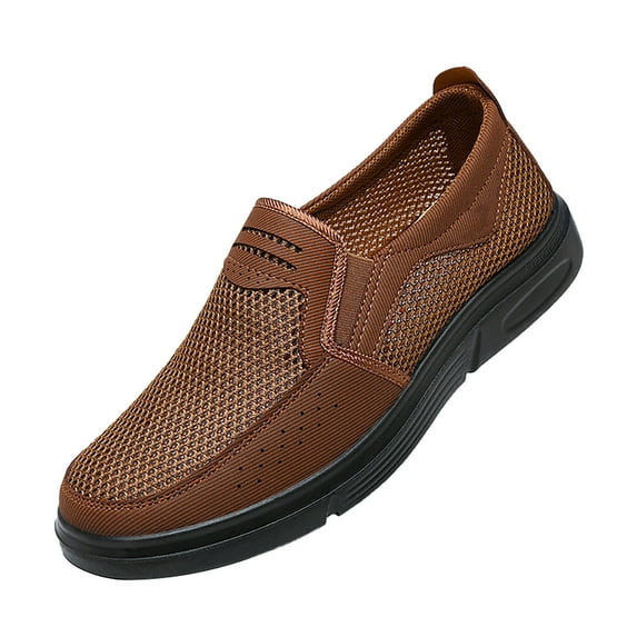 TIREOW Mens Boat Shoes Casual Loafers Slip On Walking Dress Sneakers Mesh Business Oxfords Work Lightweight Soft Sole Memory Skate Foam Shoes (7, Khaki)