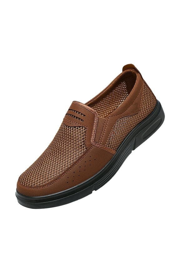Mens Boat Shoes Casual Loafers Slip On Walking Dress Sneakers Mesh Business Oxfords Work Lightweight Soft Sole Memory Skate Foam Shoes (7, Khaki)