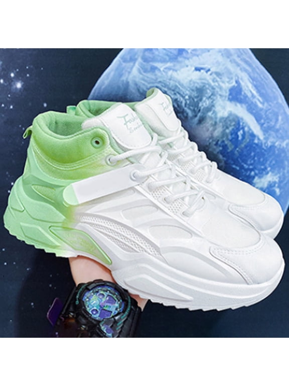 Mens Sneakers High Top Gradient Design Shoes Athletic Walking Mesh Breathable Lightweight Fashion Casual Sports Shoes Lace Up Running Shoes (9.5, Green)