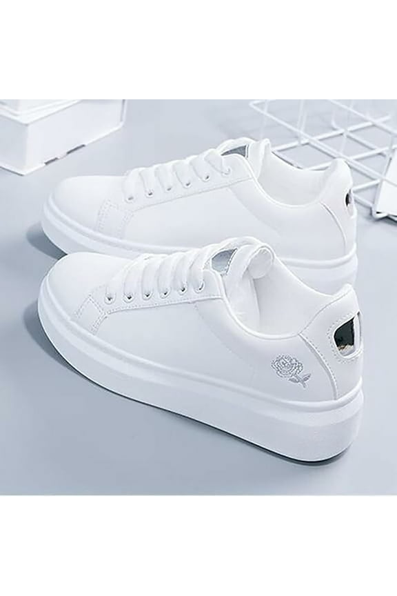 Non-Slip Comfortable Casual Lace-up Ladies Platform Shoes Trendy Sneakers for Women Solid Color Grand Crosscourt Classic Korean Style (7, Silver)