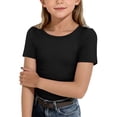 thumbnail image 1 of TIREOW Ribbed Knit T Shirt for Girls Short Sleeve Crewneck Summer Basic Tees Kids Casual Pullover Trendy Outfits ﻿ (Black, 7-8 Years), 1 of 6