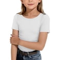 thumbnail image 1 of TIREOW Ribbed Knit T Shirt for Girls Short Sleeve Crewneck Summer Basic Tees Kids Casual Pullover Trendy Outfits ﻿ (White, 5-6 Years), 1 of 6