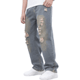thumbnail image 1 of TIREOW Teen Boys Trendy Y2K Ripped Jeans Straight Wide Leg Denim Pants Fashionable Casual Loose Fit Daily Streetwear Denim Trousers, 1 of 9