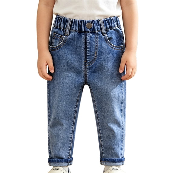 TIREOW Toddler Baby Boys Washed Denim Pants Little Boys Straight Leg Denim Trousers Trendy Versatile Elastic Waist Jeans Streetwear