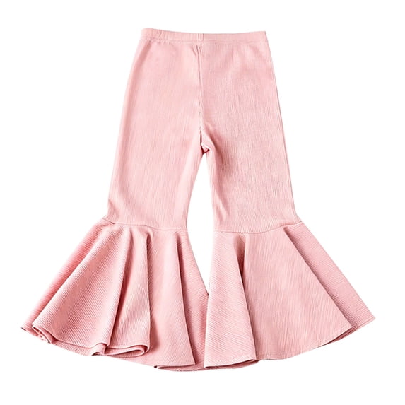 TIREOW Toddler Baby Girls Bell Bottom Pants Elastic Waist Solid Color Oversize Hem Flare Pants Soft Knit Flare Trousers