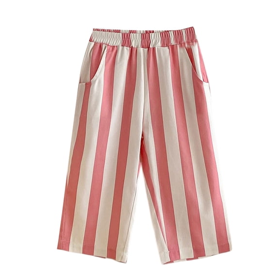 TIREOW Toddler Baby Girls and Boys Striped Cropped Pants Elastic Waist Straight Wide Leg Casual Trousers with Pockets