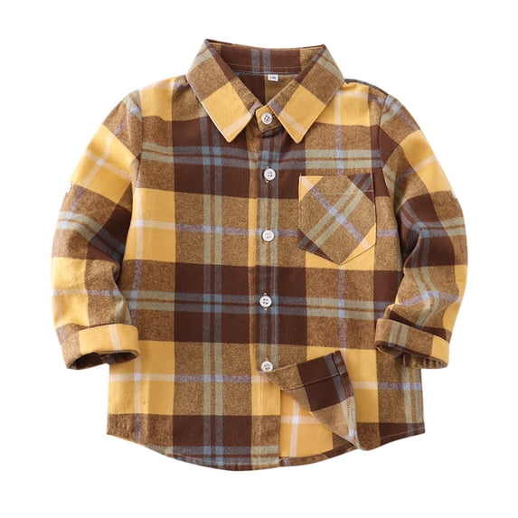 TIREOW Toddler Boys Flannel Shirt, Buffalo Plaid Long Sleeve Button Down Casual Top for Kids