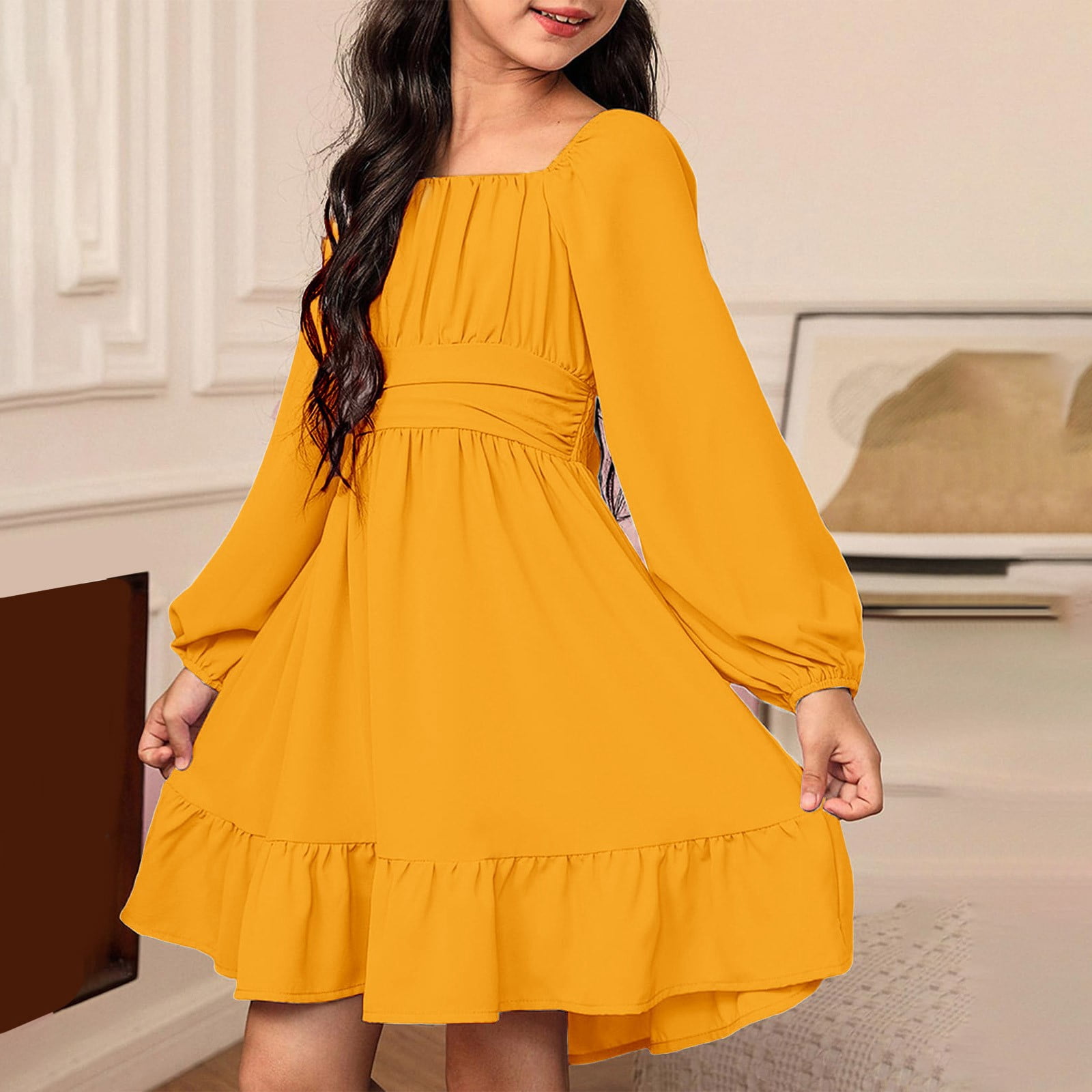 tween fall dresses TIREOW Toddler Teens Girls Long Sleeve Tie Back Dress Square Neck Lantern  Sleeve Off Shoulder A-Line Casual Summer Mini Dresses Tween Fall Off