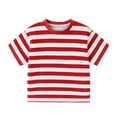 thumbnail image 1 of TIREOW Toddlers Short Sleeve Striped T-Shirt Casual Cotton Crewneck Tee Tops for Baby Boys Girls Soft Basic Summer Undershirts ﻿ (Red, 5-6 Years), 1 of 7