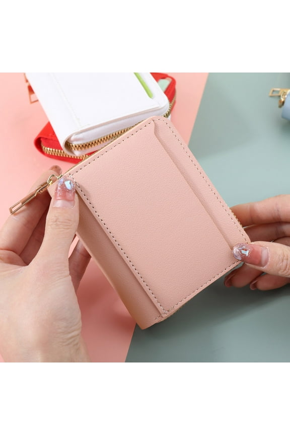 Women Men ID Short Wallet Slim Bifold Credit Card Holder Solid Color Bag Zipper Purse Multiple Card Slots Clutch Bag Rigid Wallets with ID Window