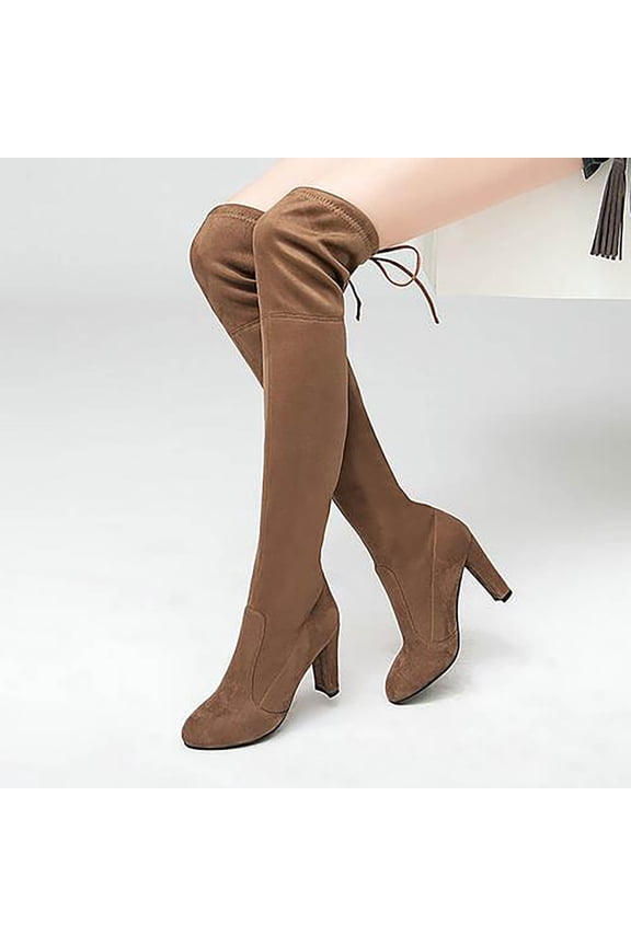 Women's Over The Knee Suede Boots Sexy Pointed Toe Solid Color Thigh High Chunky High Heel Boot Pull On Stretchy Long Boots Zipper Lace Up Long Boots