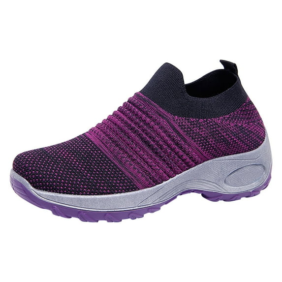TIREOW Women's Walking Slip On Shoes Sock Breathable Knitted Sneakers - Mesh Air Cushion Lady Girls Modern Jazz Dance Easy Shoes Platform Loafers Footwear