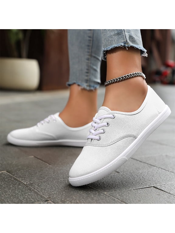 Womens Canvas Low Top Sneakers Lace-up Comfort Knit Slip On Shoes Lightweight Fashion Gym Sole Tennis Shoes Comfortable Breathable Non Slip Walking Flats Sneakers