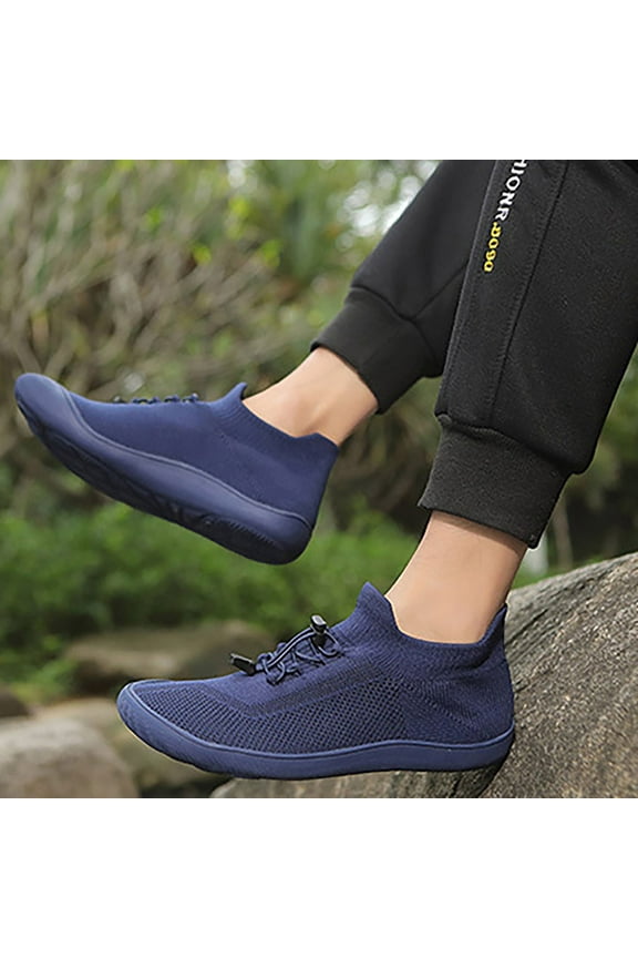 Womens Mens Hike Walking Trail Footwear Shoes Zero Drop Sole Unisex Barefoot Footwear Wide Toe Cap Non-Slip Athletic Running Shoes (6, Dark Blue)