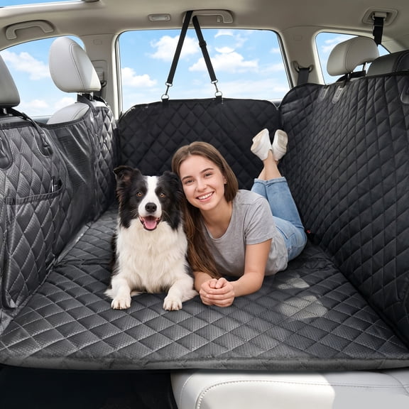 TIROL Back Seat Extender for Dogs, Truck Dog Seat Cover for Back Seat, Sturdy Hard Bottom Car Seat Covers for Pets, Travel Camping