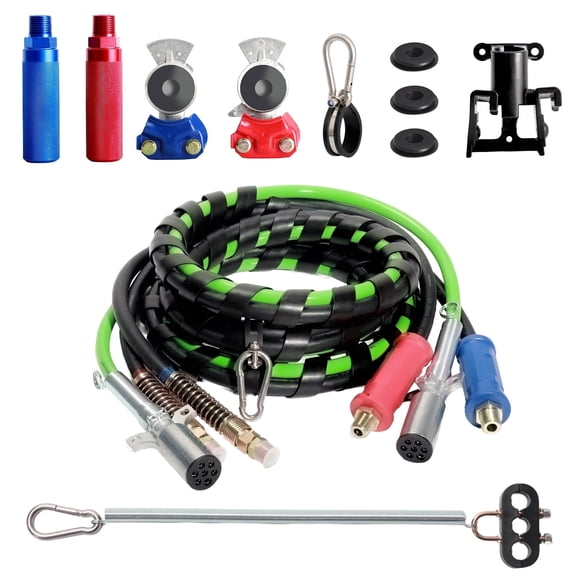 TIROL Semi Truck Air Line Kit - 12FT 3 In 1 Air Brake Hoses & Power Air Line Wrap 7 Way Trailer Cord With Gladhands,Handles,Holder,Tender Spring Kit,Seals For Semi Truck Trailer Tractor