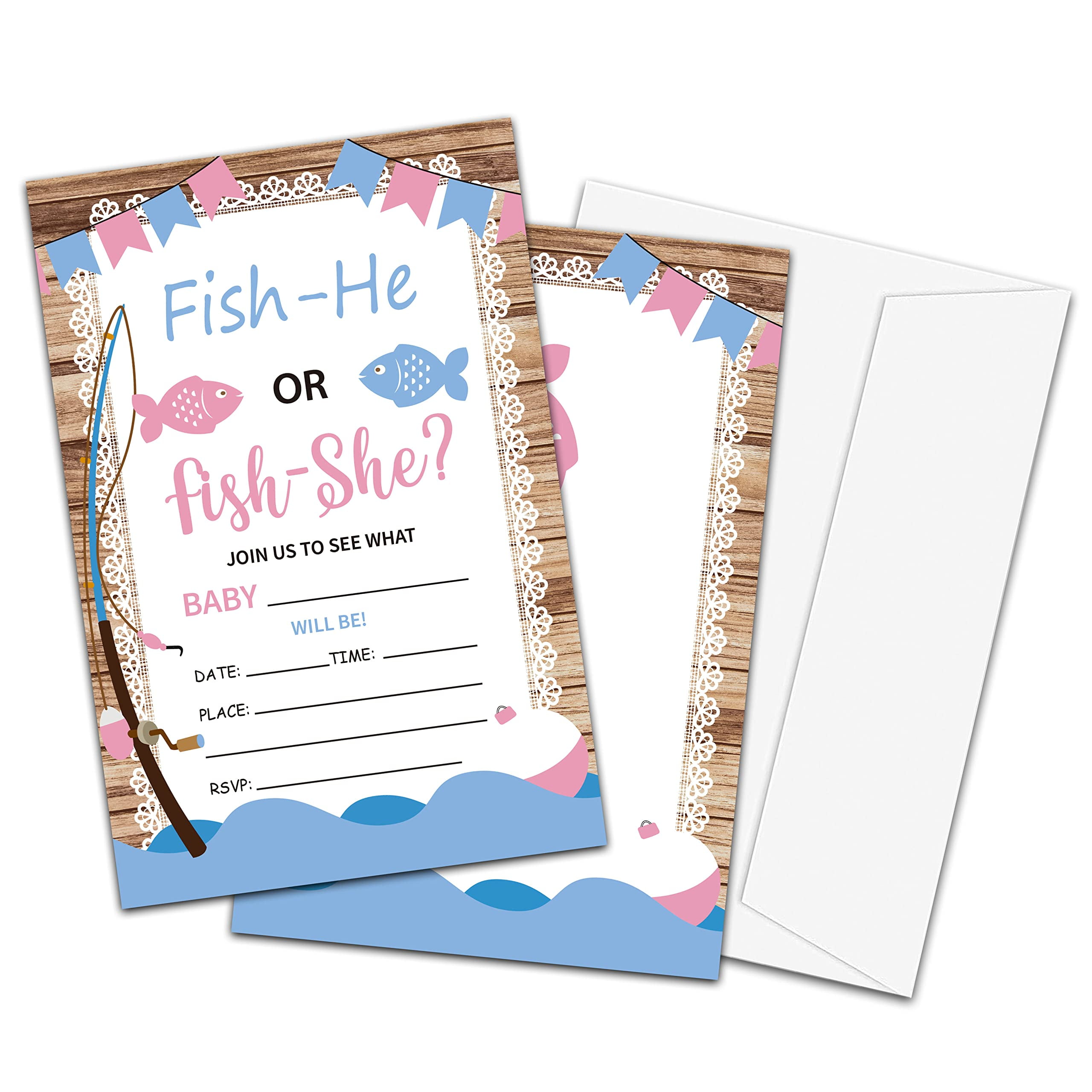 TIRYWT Fishing Theme Baby Shower Invitations, Fill-In Style Gender Reveal  Party Invitations with Envelopes For Boys Girls(20-Pack), Baby Shower Party  Decorations And Supplies -yqk-a51 