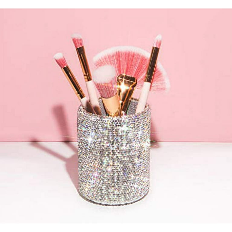 Feyarl Crystal Makeup Brush Holders Bling Sparkly Cosmetic Brush Eyeliners  Display Case Organizer Container Comb Pen Pencil Holders Pot Storage Decor