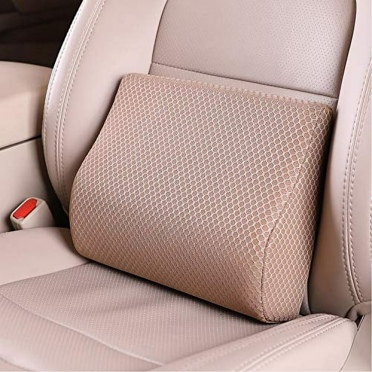 TISHIJIE Memory Foam Lumbar Support Pillow for Car - Mid/Lower Back Support  Cushion - for Car Seat, Office Chair, Recliner Etc. (Beige) 