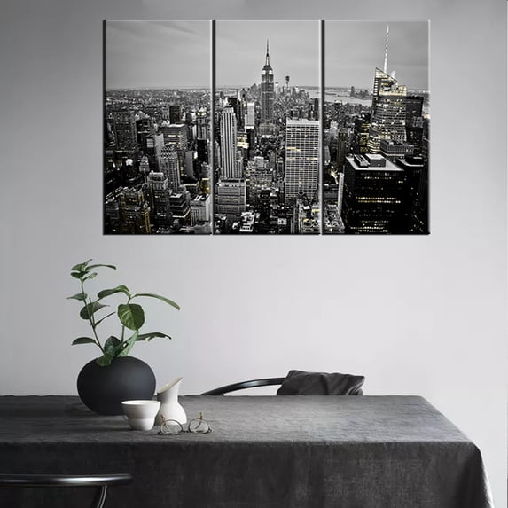 TISHIRON 3PCS Framed Canvas Wall Art Set,36"x24" Black and White New York City Canvas Art Decor