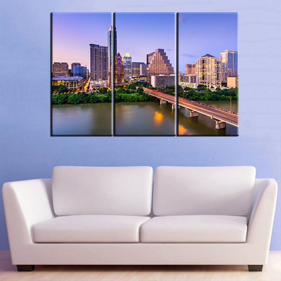 TISHIRON 3PCS Framed Canvas Wall Art Set,36"x24" Downtown on The Colorado River Canvas Art Decor