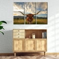 thumbnail image 1 of TISHIRON 3PCS Framed Canvas Wall Art Set,36"x24" Longhorn Steer in Rural Canvas Art Decor, 1 of 6