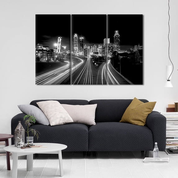 TISHIRON 3PCS Framed Canvas Wall Art Set,42"x28" Atlanta City Skyline Panorama at Night Canvas Art Decor
