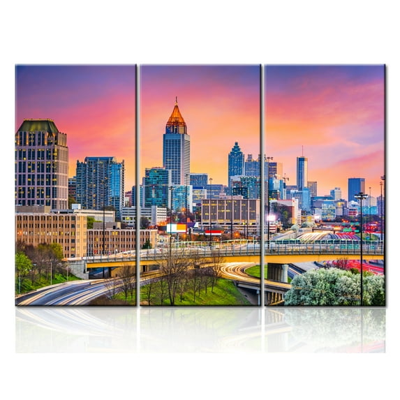 TISHIRON 3PCS Framed Canvas Wall Art Set,60"x40" Downtown Atlanta, Georgia Canvas Art Decor