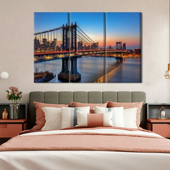 TISHIRON 3PCS Framed Canvas Wall Art Set,60"x40" NY City Skyline Panorama at Dusk Canvas Art Decor