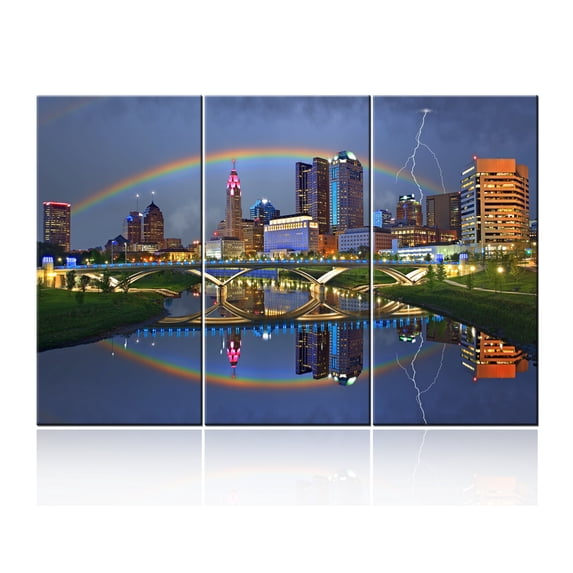 TISHIRON 3PCS Framed Canvas Wall Art Set,60"x40" Ohio Photographic Panorama Canvas Art Decor