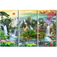thumbnail image 1 of TISHIRON 3PCS Framed Waterfall Landscape Theme Canvas Wall Art Set,36"x24" Chinese Painting Style of Ink and Wash Landscape Canvas Art Decor, 1 of 1