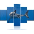 thumbnail image 1 of TISHIRON 5PCS Framed Animal Canvas Wall Art Set,50"x24" White Shark Landscape Canvas Art Decor, 1 of 7