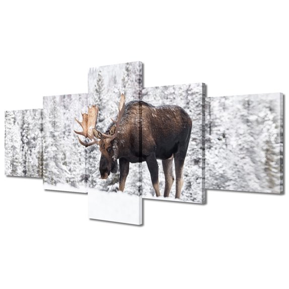 TISHIRON 5PCS Framed Canvas Wall Art Set,50"x24" Moose in Snow Canvas Art Decor