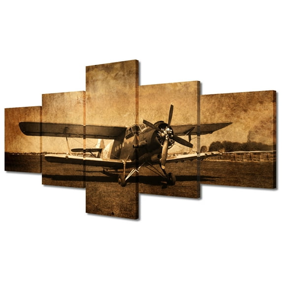 TISHIRON 5PCS Framed Canvas Wall Art Set,50"x24" Vintage Airplane Canvas Art Decor