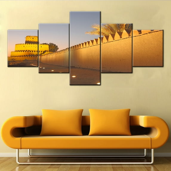 TISHIRON 5PCS Framed Canvas Wall Art Set,50"x24"Wall of Al Jahili Fort Canvas Art Decor