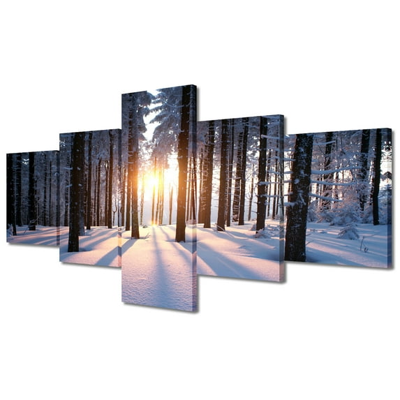 TISHIRON 5PCS Framed Canvas Wall Art Set,50"x24" Winter Snow Forest Canvas Art Decor