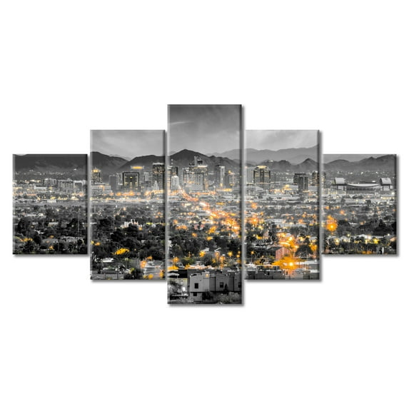 TISHIRON 5PCS Framed Canvas Wall Art Set,60"x32" Arizona Phoenix Panorama Cityscape Canvas Art Decor