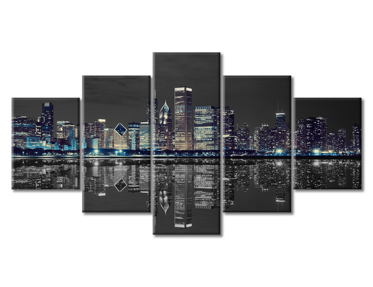 Designart 'Hong Kong Night City' Canvas Wall Art Print - 5-Panel Diamond Shape Cityscape Photo, 60x32 Inches, Ready To Hang