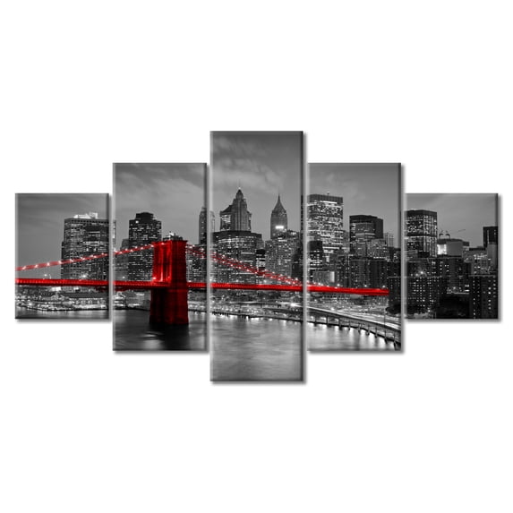 TISHIRON 5PCS Framed Canvas Wall Art Set,60"x32" New York City Brooklyn Bridge Canvas Art Decor