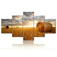 thumbnail image 1 of TISHIRON 5PCS Framed Canvas Wall Art Set,60"x32" Straw Bales in The Sunset Canvas Art Decor, 1 of 7
